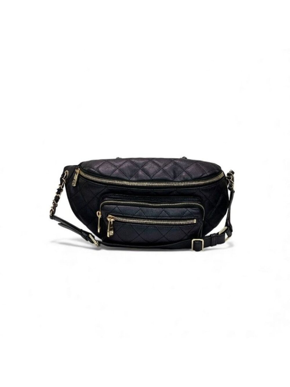 Chanel Bag Waist Pouch Body Caviar Leather Metallic Black Gold